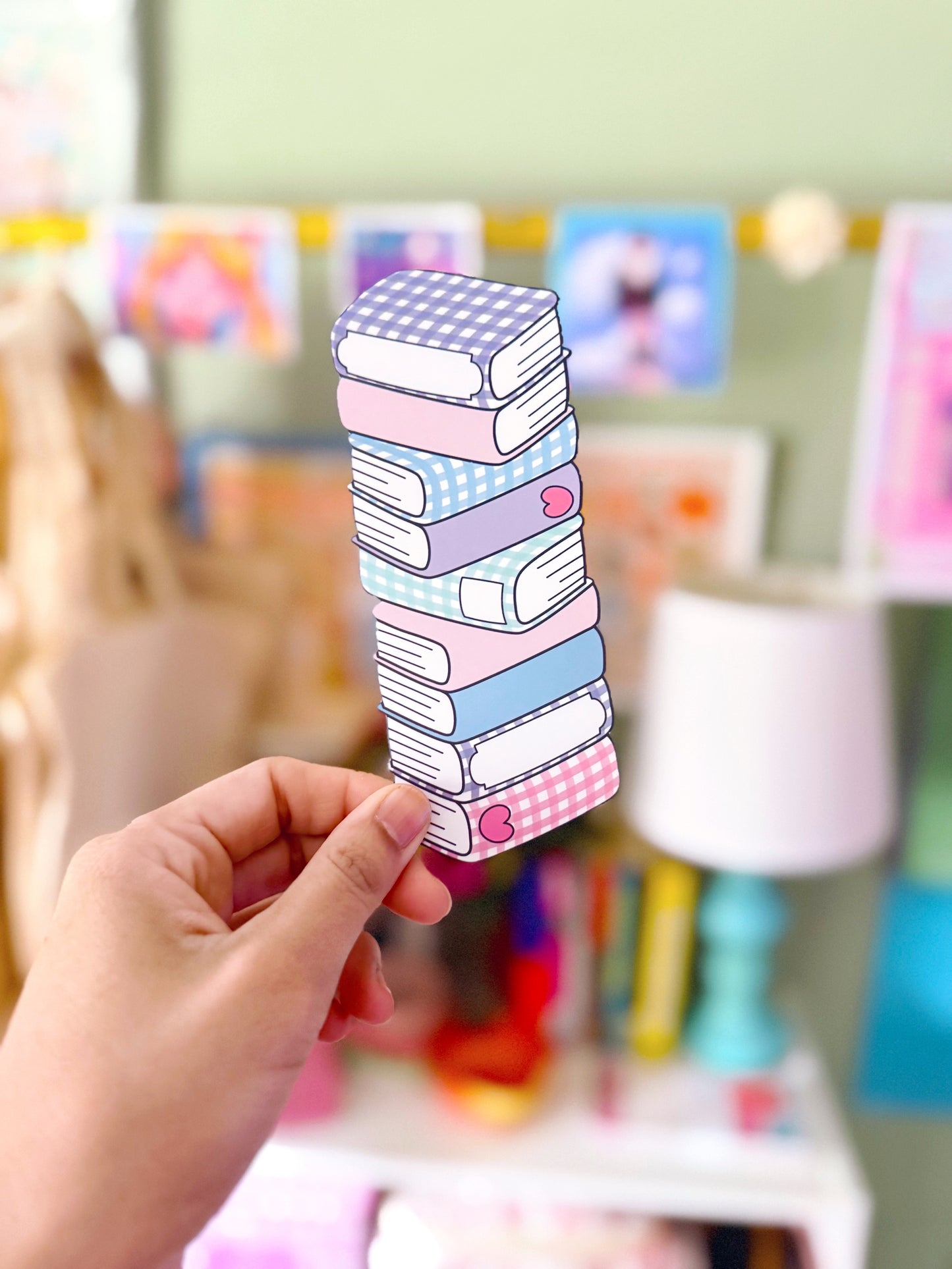Stacked Books Die-Cut Bookmark | Cute Pastel Book Lover Bookmark | Handmade Laminated Bookmark