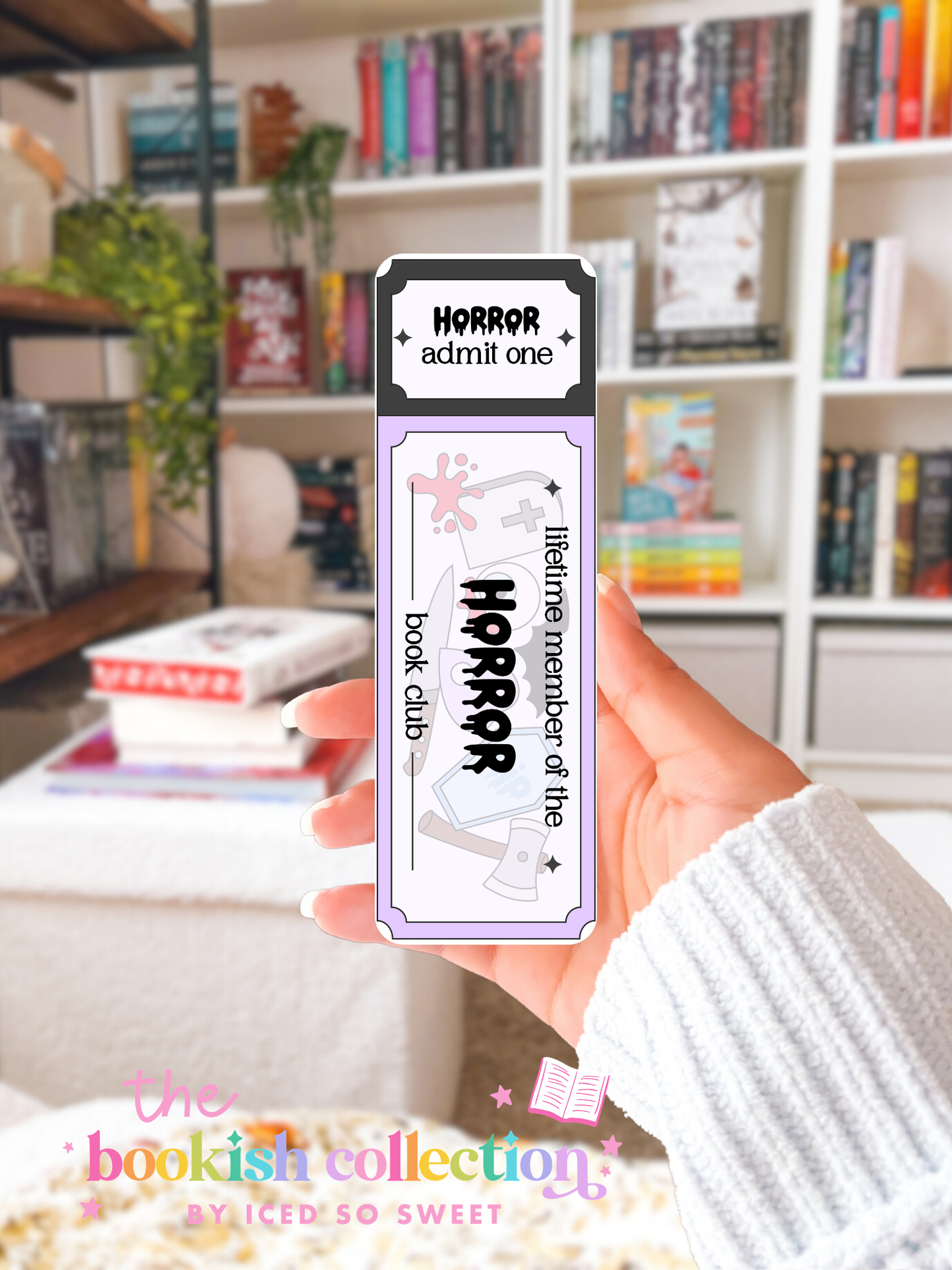 Horror Book Club Ticket Laminated Bookmark | Admit One Horror Bookmark | Spooky Reader Gift