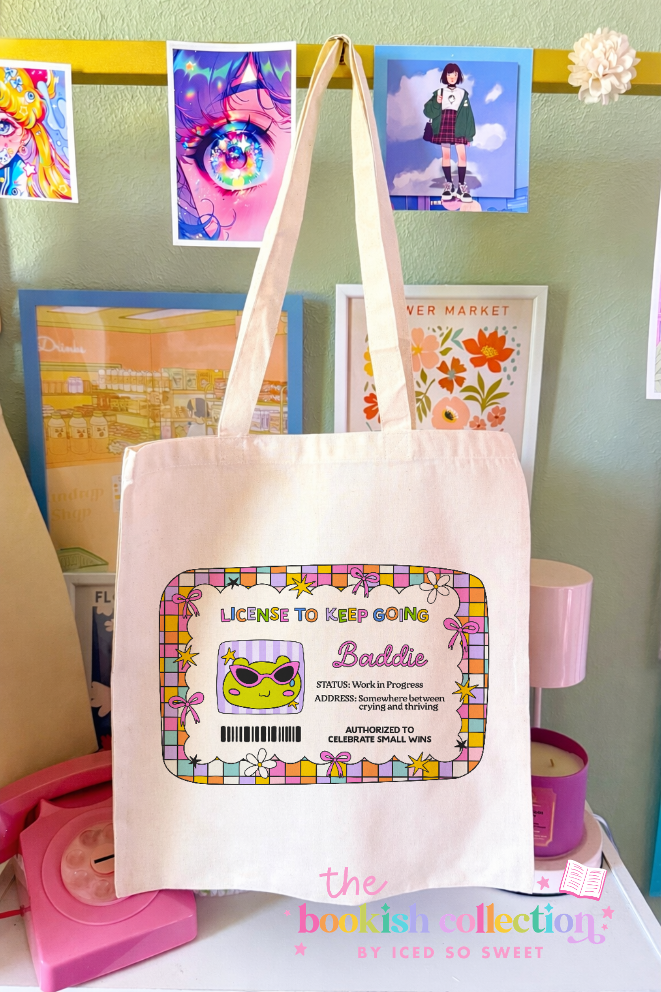 License to Keep Going Baddie Canvas Tote Bag | Cute Bookish Tote Bag | 15 x 16 Inch Reusable Tote