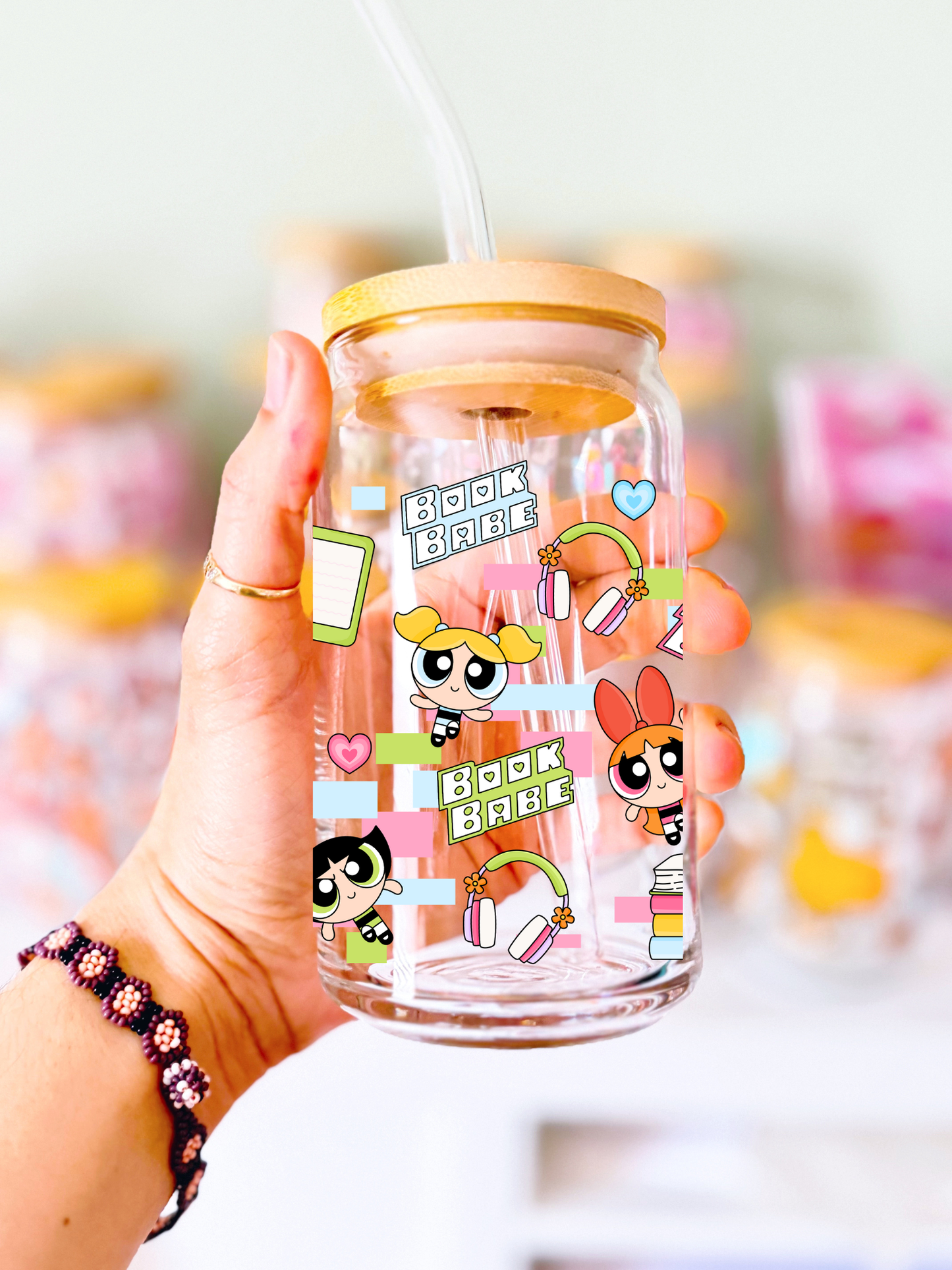 Power Puff Book Babe Glass Can
