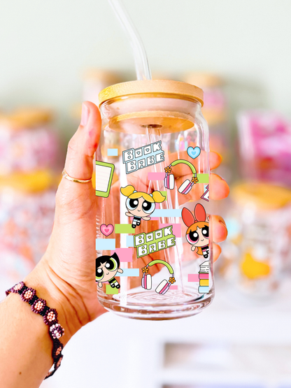 Power Puff Book Babe Glass Can