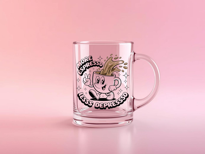 More Espresso Less Depresso Glass Mug