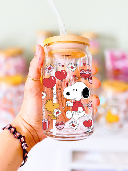 Sweet Beagle Valentine Glass Can