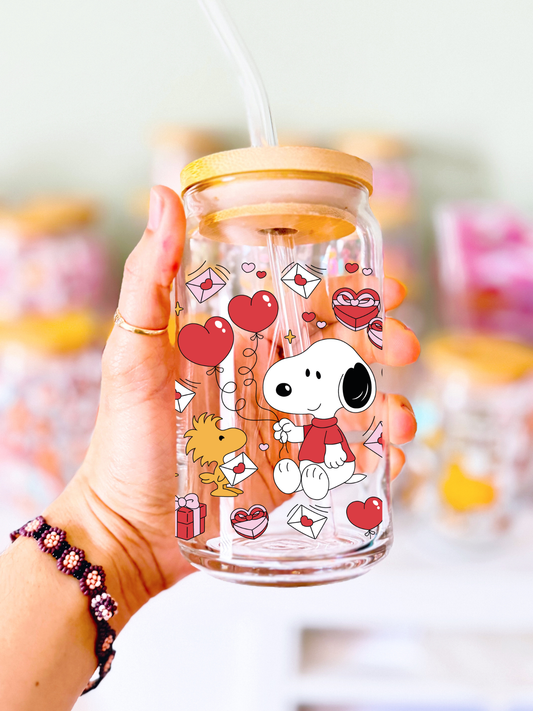 Sweet Beagle Valentine Glass Can