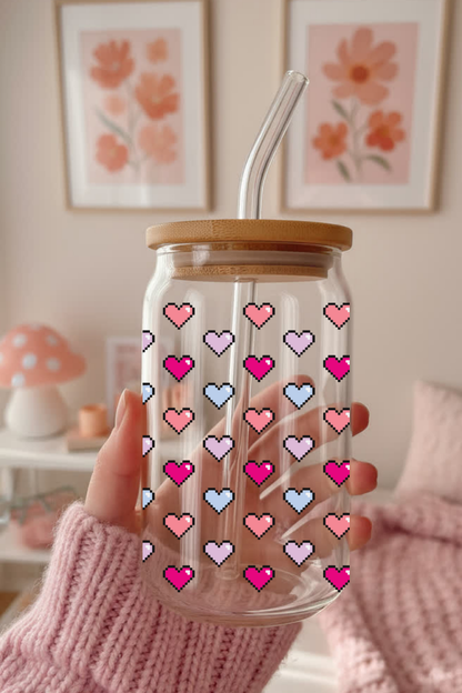 Pixel Hearts Glass Can