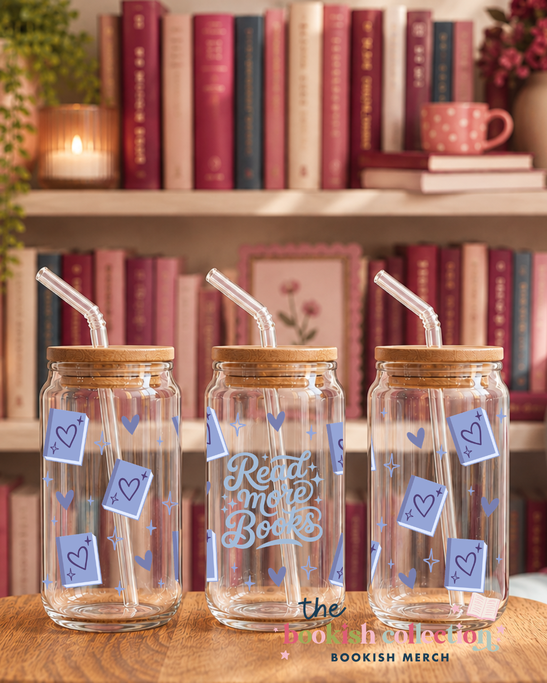 Read More Books Glass Can with Bamboo Lid & Glass Straw – 16 oz