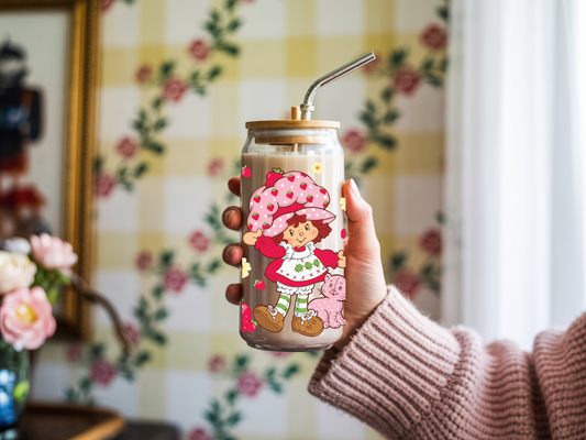 Strawberry Girl Glass Can