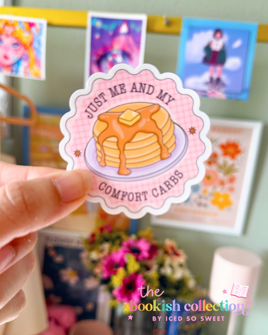 Just Me and My Comfort Carbs Water-Resistant Vinyl Sticker | Cute Pancake Sticker | Approx. 2.5 Inches
