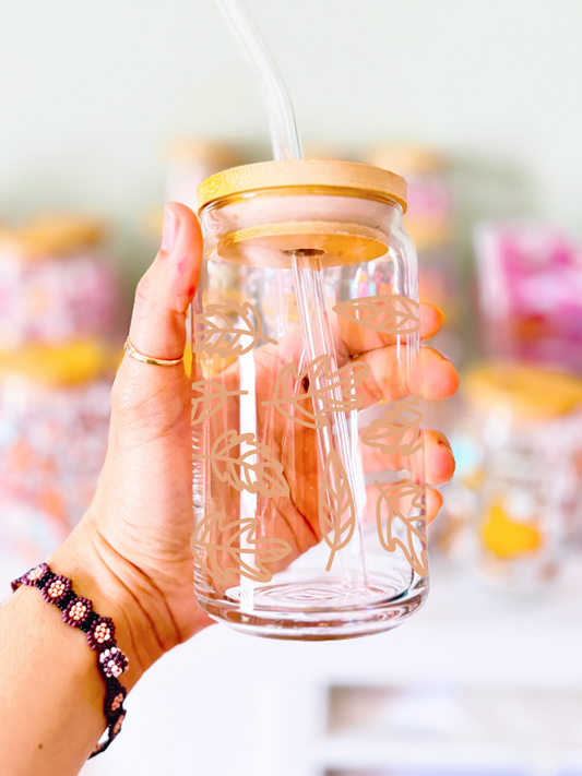 Autumn Leaves Trendy Glass Can Cup