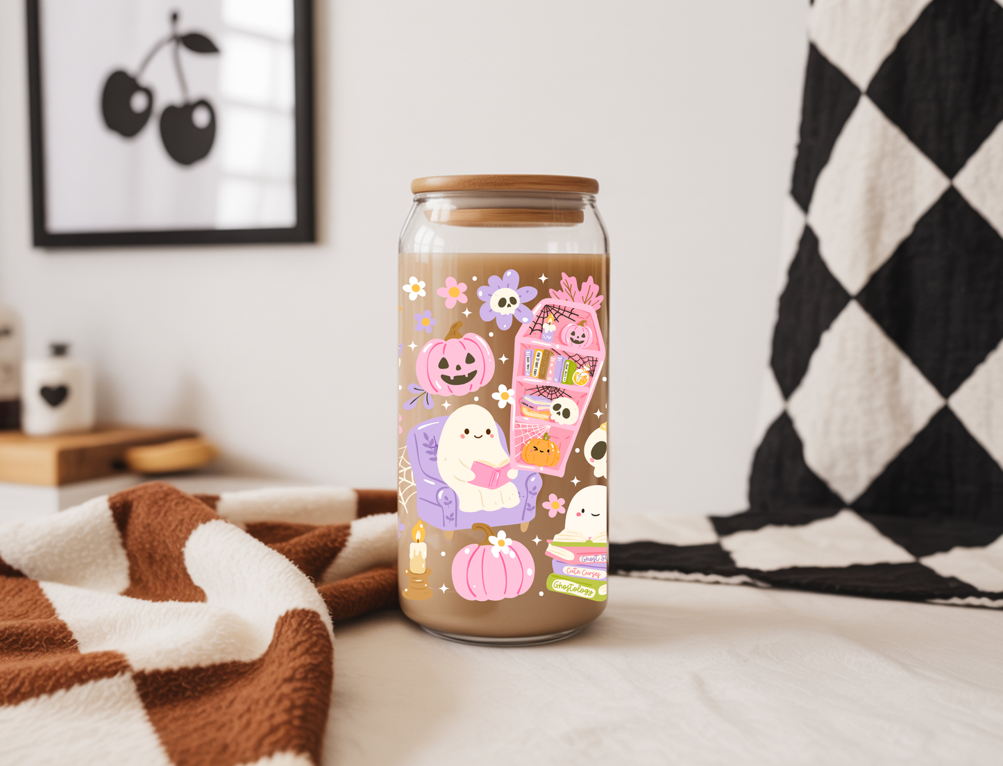 Cozy Ghost Library Glass Cup
