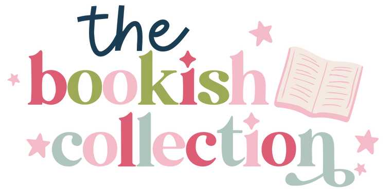 Logo for 'the bookish collection' with colorful text and a book icon on a white background