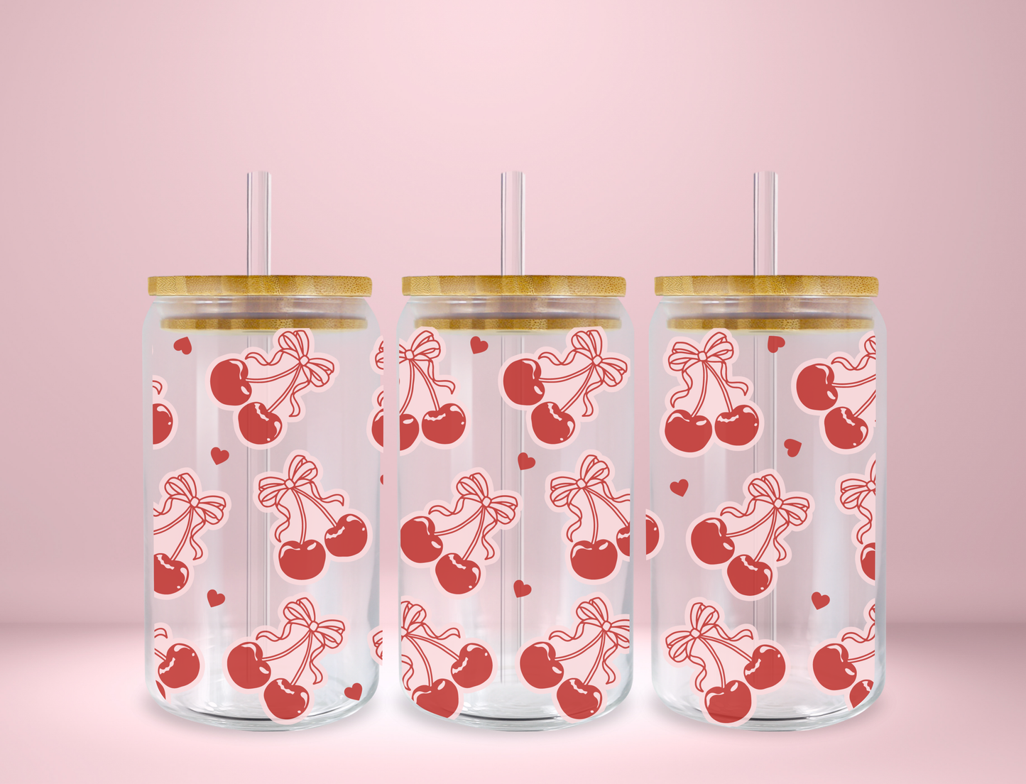 Cherry Bows & Hearts Glass Can