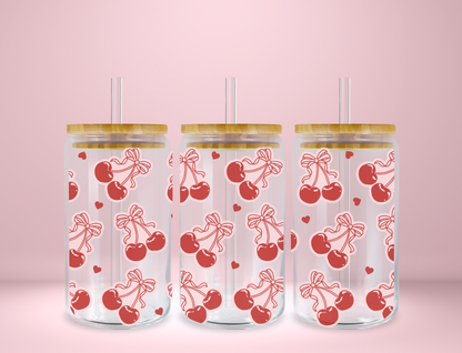 Cherry Bows & Hearts Glass Can