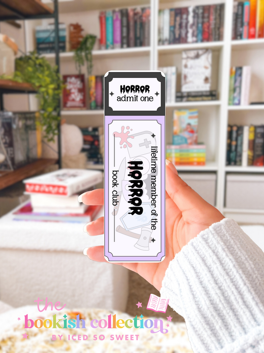 Horror Book Club Ticket Laminated Bookmark | Admit One Horror Bookmark | Spooky Reader Gift