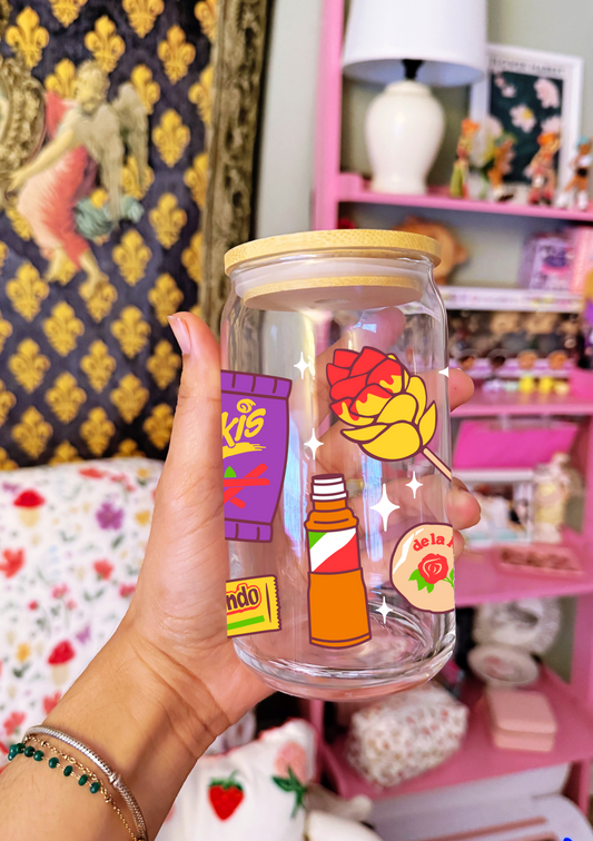 Mexican Snacks 16 oz Glass Can Tumbler