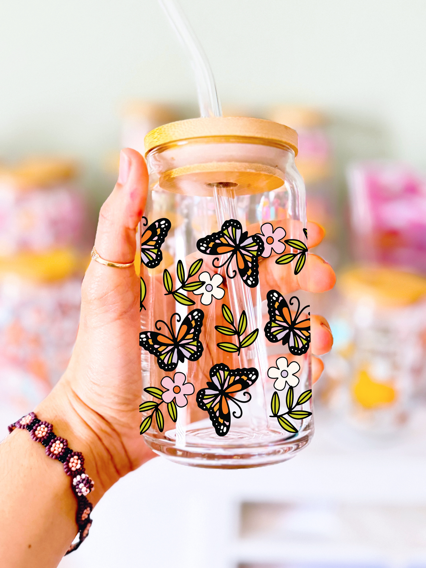 Retro Butterfly Glass Can