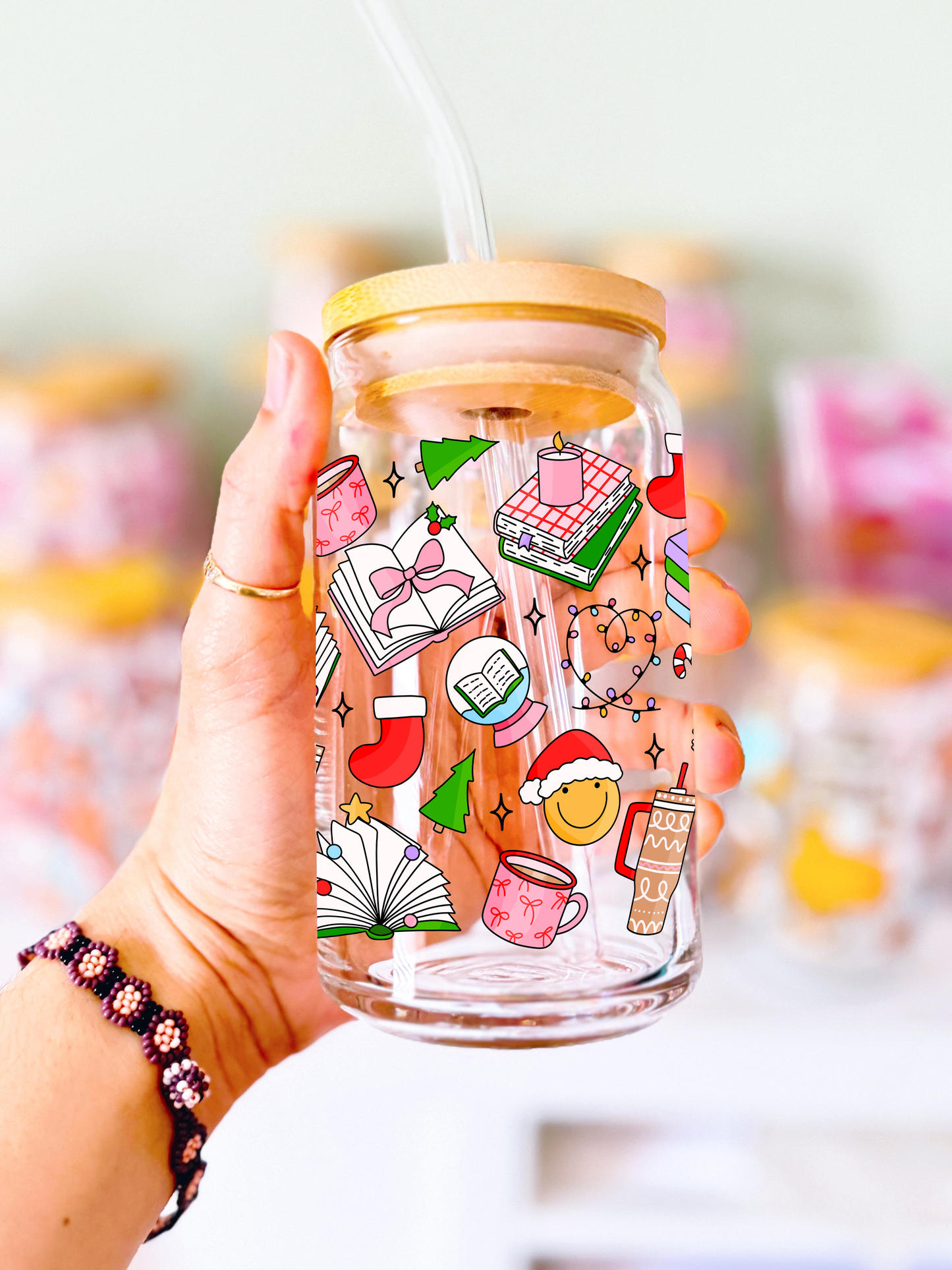 Bookish Christmas Glass Can Cup