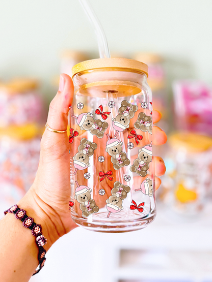 Christmas Bear Glass Can Cup