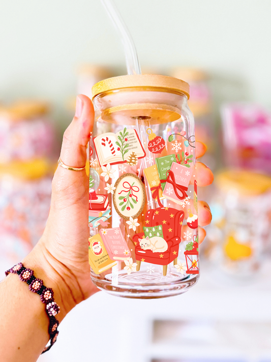 Bookish Christmas Glass Can