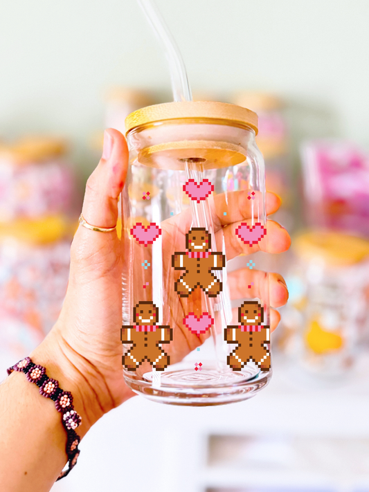 Gingerbread Pixels Glass Can