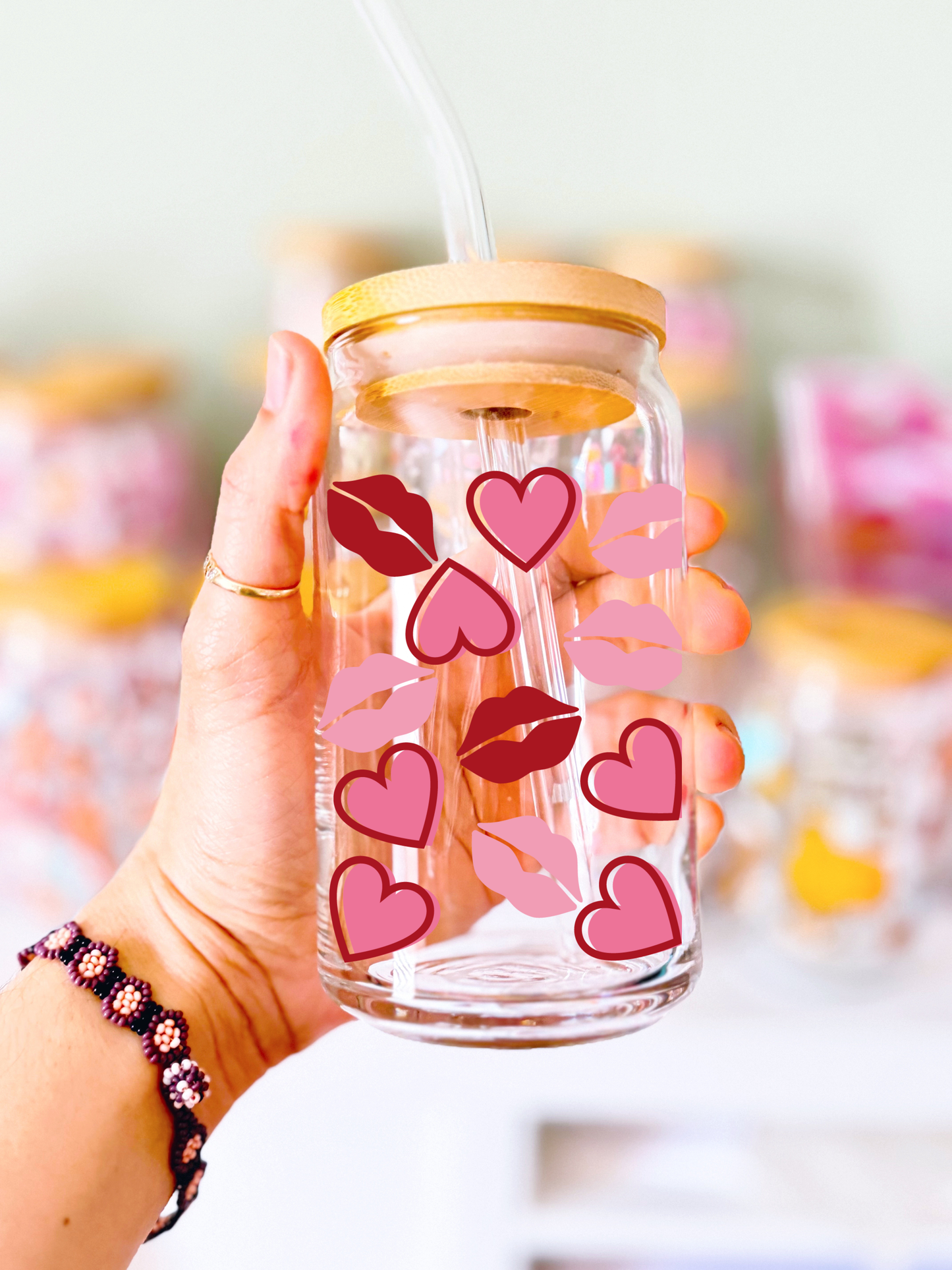 Lips & Hearts Glass Can