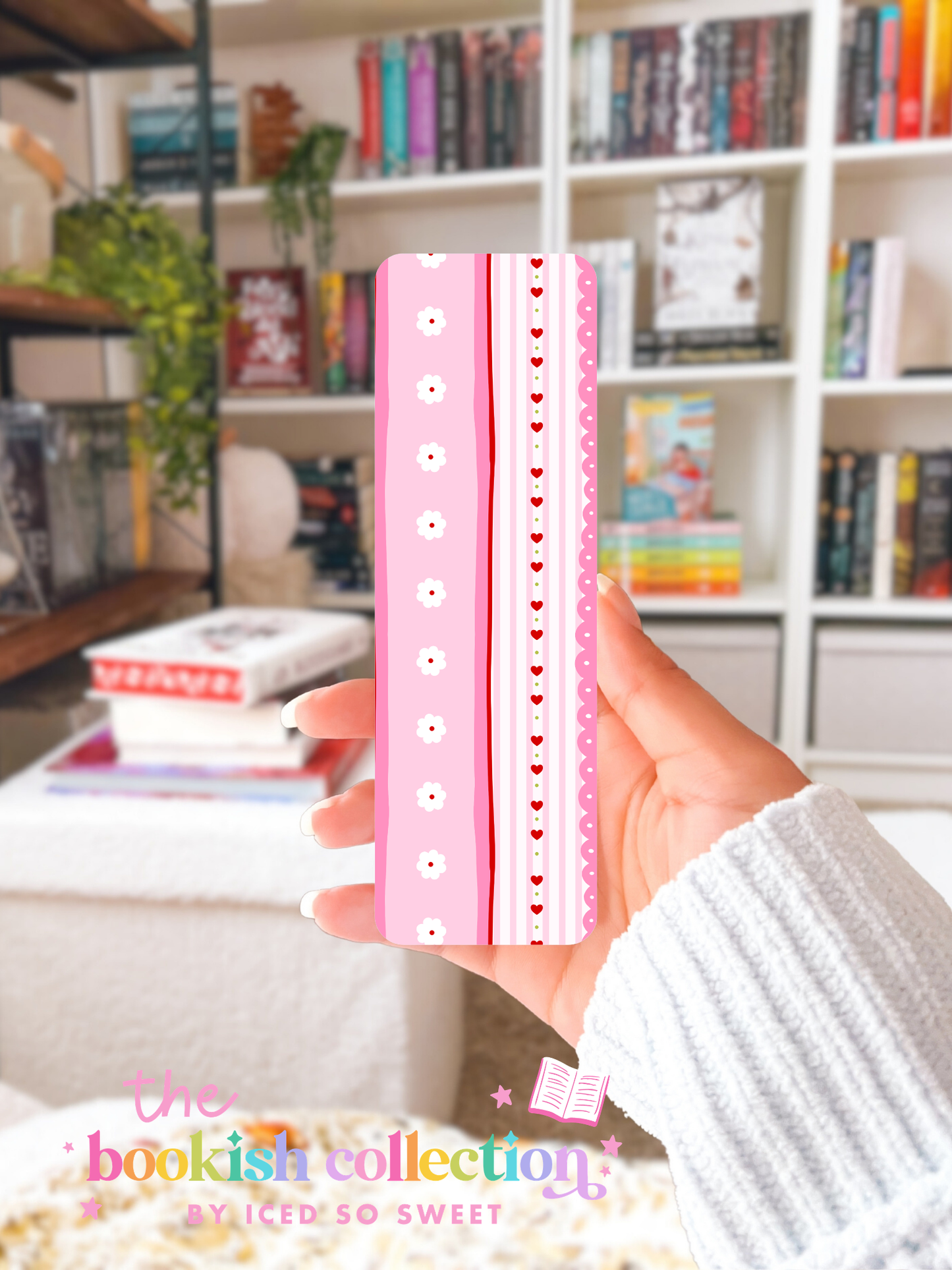 Pink Strawberry Laminated Bookmarks | Cute Floral Bookmarks for Book Lovers | 2.5 x 7 Inches