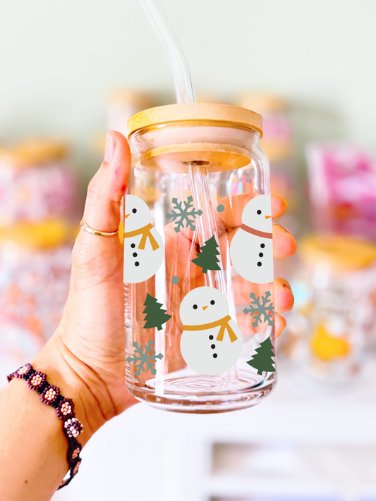 Snowman Glass Can Cup