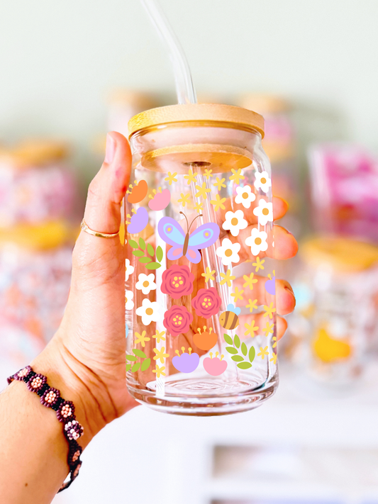 Spring Floral Glass Can